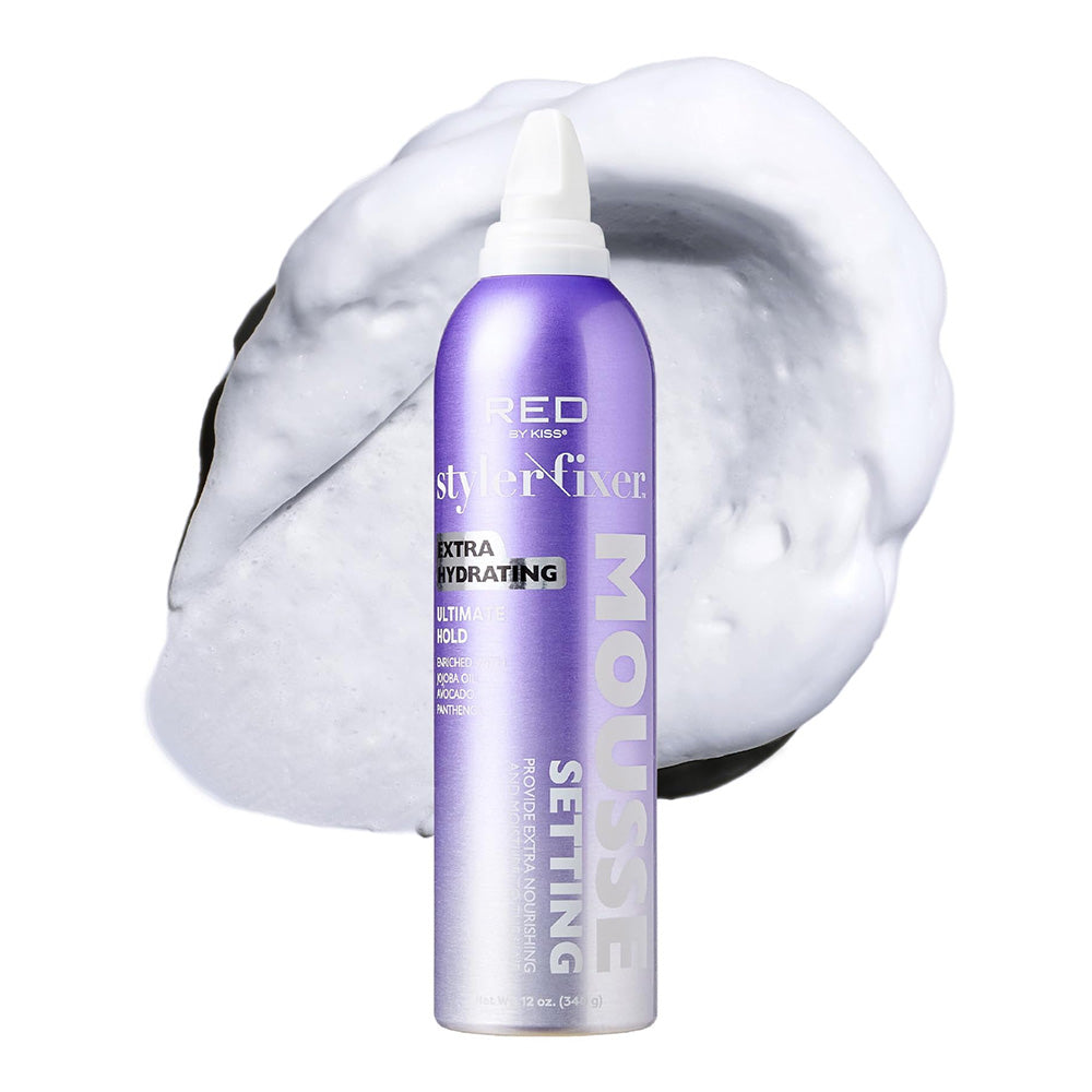 Kiss Red Styler Fixer Setting Mousse Extra Hydrating Moisturizing Hair Styling and Strong Hold 12Oz (340g)